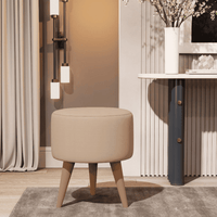 Kit 2 Puff Banqueta Linho Quarto Sala Pés De Madeira