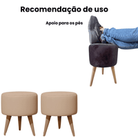 Kit 2 Puff Banqueta Linho Quarto Sala Pés De Madeira