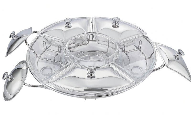 Rechaud Giratório Com 6 Compartimentos Aço Inox E Vidro + Brinde