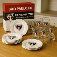 Kit 10 Pratos e 8 Copos Oficiais Time da Paixão!