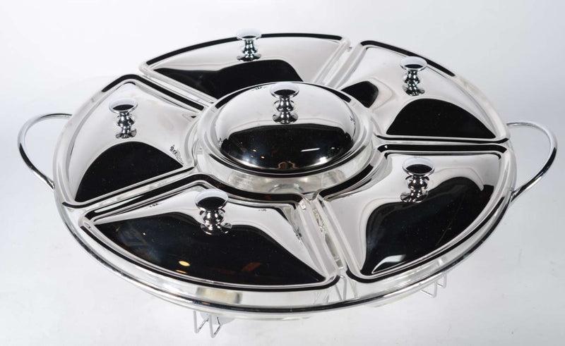 Rechaud Giratório Com 6 Compartimentos Aço Inox E Vidro + Brinde