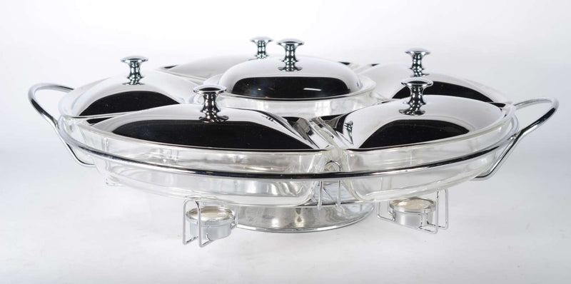Rechaud Giratório Com 6 Compartimentos Aço Inox E Vidro + Brinde