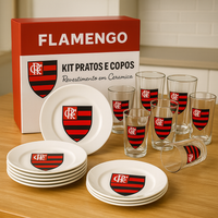 Kit 10 Pratos e 8 Copos Oficiais Time da Paixão!